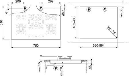 Варочная поверхность Smeg PV675CNR